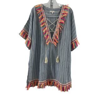 Velzera Striped Cover-Up with Colorful Fringe